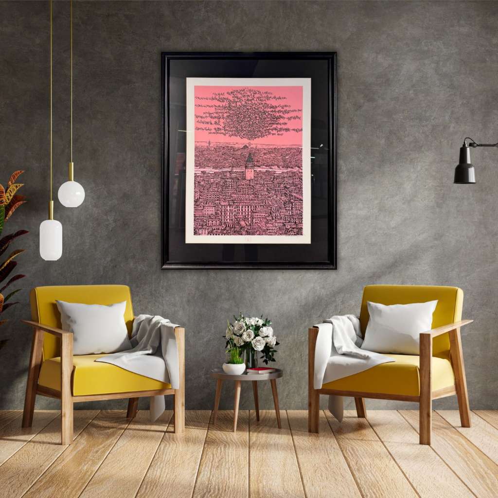 DEVRİM ERBİL(PEMBE) istanbul Galata ve Kuşlar Serigraf Baskı