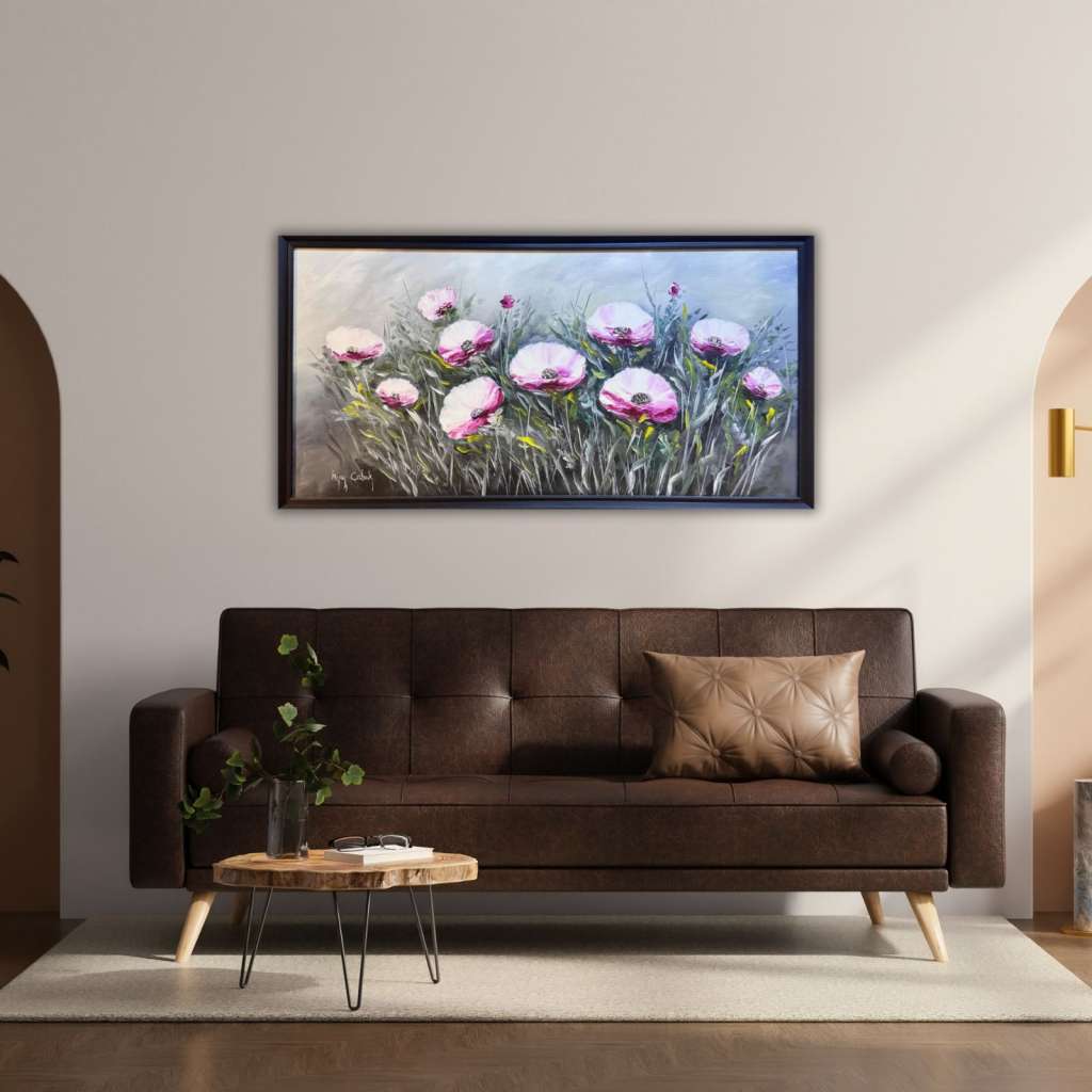 Pembe Çiçekler Yağlı Boya Tablo