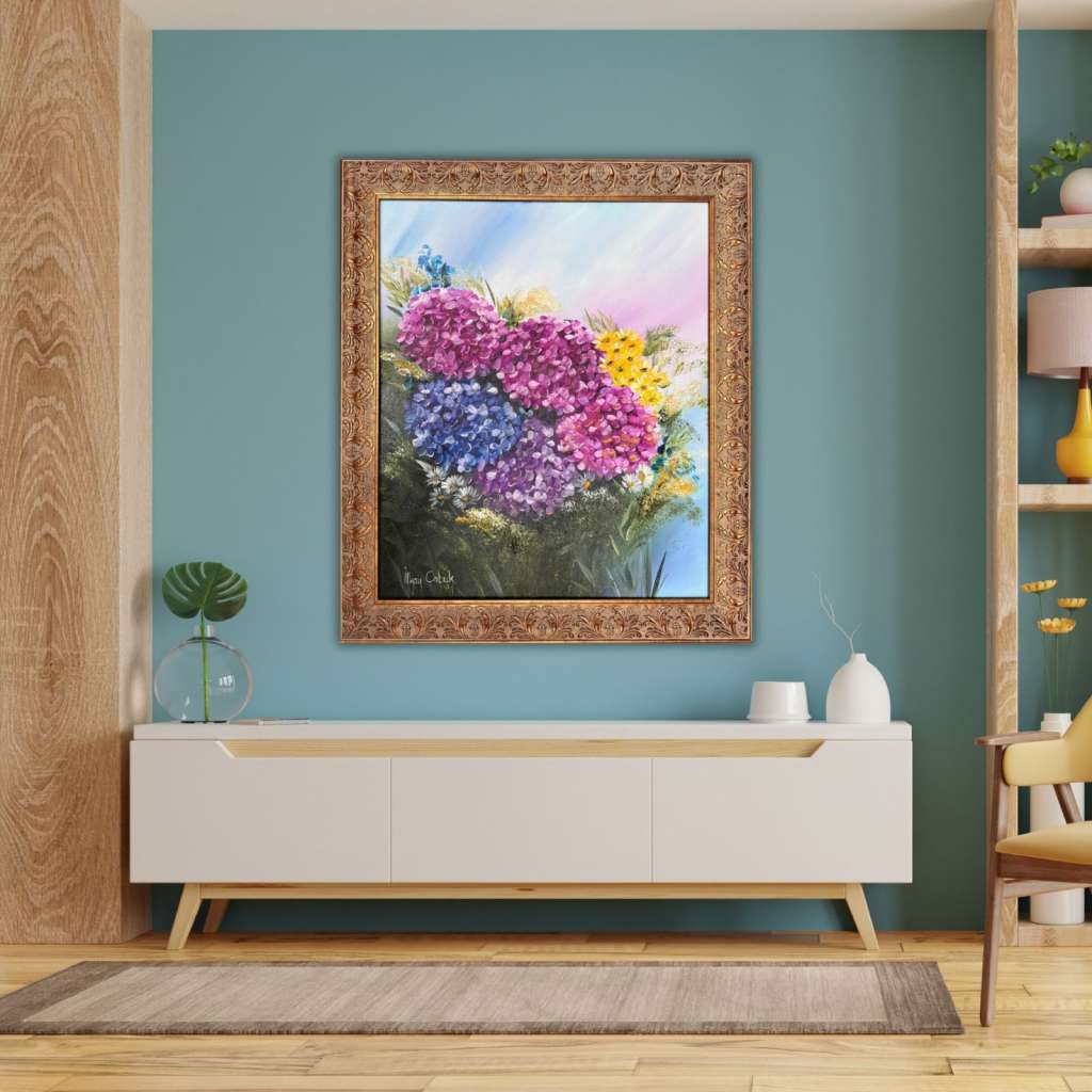 Renkli Ortancalar Yağlı Boya Tablo