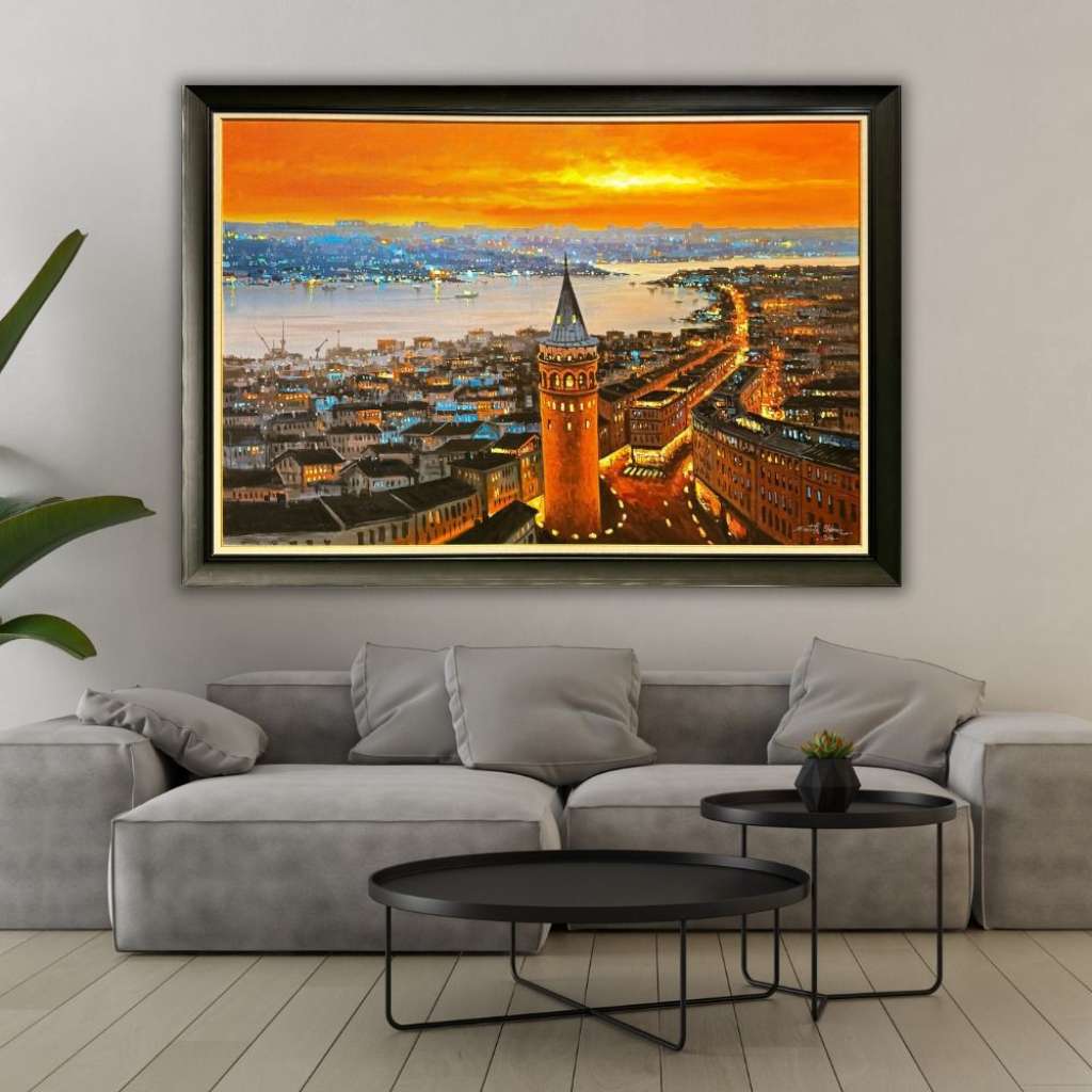 Galata Kulesi Günbatımı Yağlı Boya Tablo