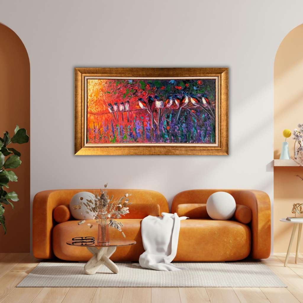 Ağaç Dalında Kuşlar Yağlı Boya Tablo