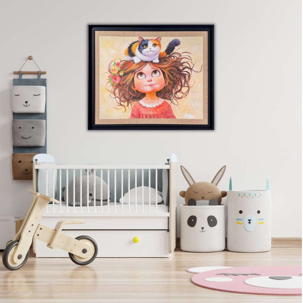 Kedili Kız Yağlı Boya Tablo